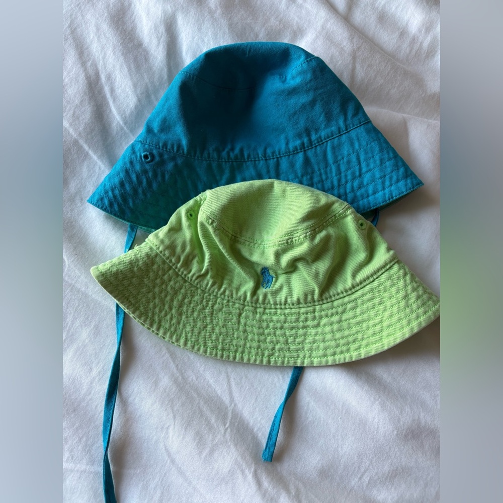 Polarn O. Pyret Teal and Ralph Lauren Lime Kids' Bucket Hats set of 2